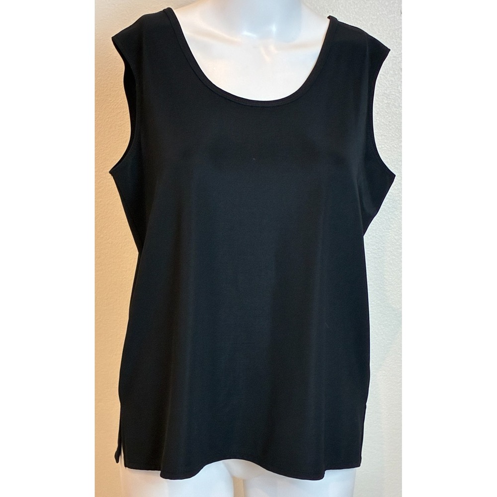 Susan Graver Liquid Knit Minialmist Sleeveless Top Sz S Black V-Neck Back Flowy